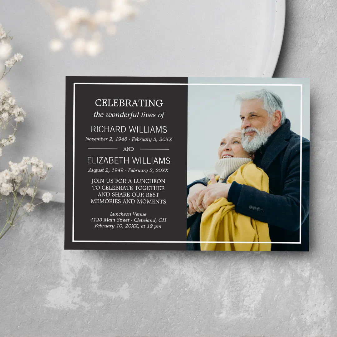 Dark Gray Simple Frame Photo Double Memorial Invitation (Creator Uploaded)