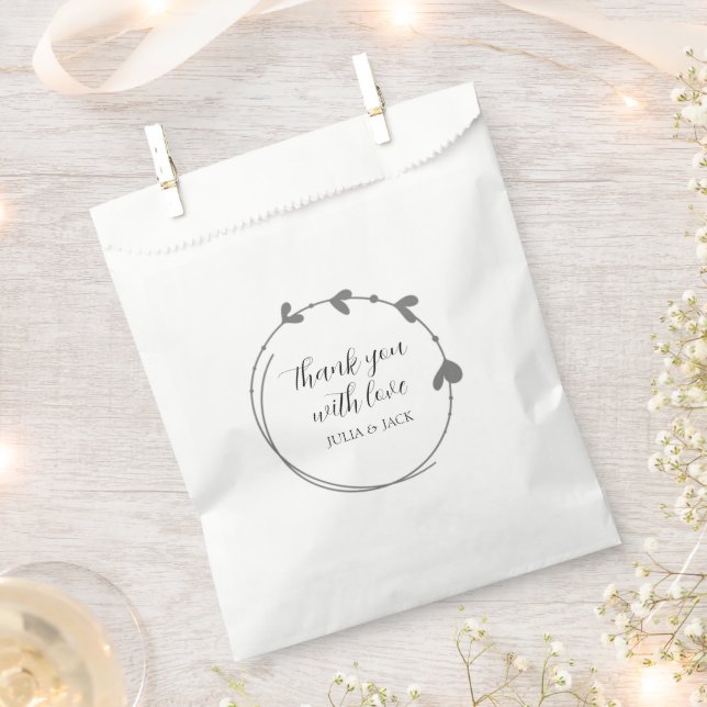 Dark Gray Simple Wreath Wedding Favor Bag (Clipped)