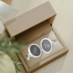 Dark Gray Solid Color Stylized Monogram Cufflinks<br><div class="desc">A pair of sterling silver plated, round cufflinks for the fashionable man to match his outfit that feature a dark gray color along with his name printed in white, upper case letters and superimposed with white, stylized initials. Personalize your cufflinks by editing and replacing name and initials as desired. A...</div>