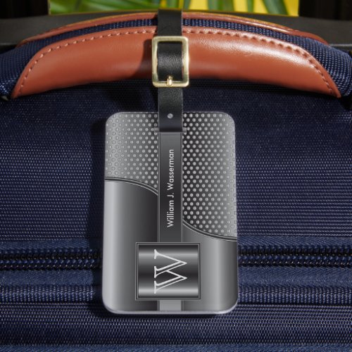 Dark Gray Steel Metal _ Monogram Masculine Design Luggage Tag