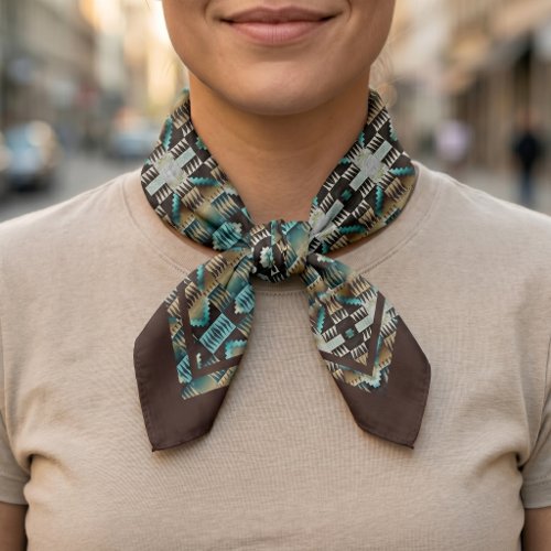Dark Gray Taupe Brown Teal Blue Tribal Art Pattern Bandana