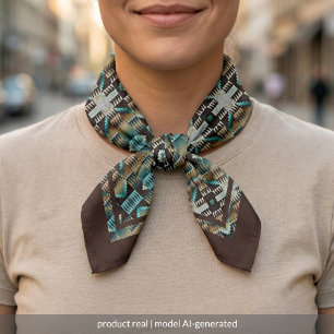 Dark Gray Taupe Brown Teal Blue Tribal Art Pattern Bandana
