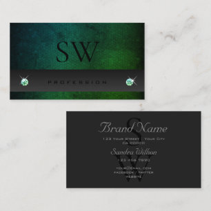 Dark Gray Teal Green Gradient Pattern and Monogram Business Card