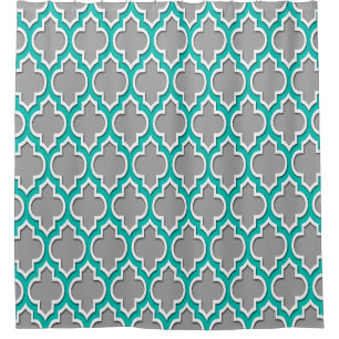 Dark Gray Teal White XL Moroccan #4DS Shower Curtain