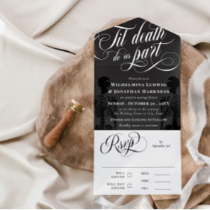 Dark Gray Til Death Do Us Party Goth Wedding All In One Invitation