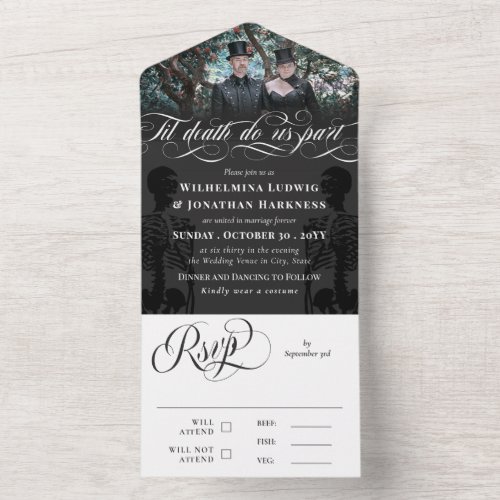 Dark Gray Til Death Do Us Party Goth Wedding Photo All In One Invitation