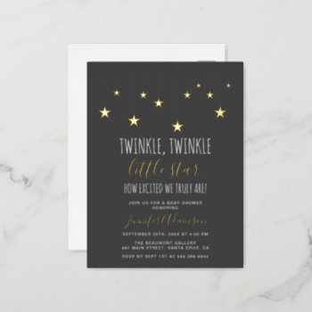 Dark Gray Twinkle Little Star Baby Shower Foil Invitation Postcard by Eugene_Designs at Zazzle