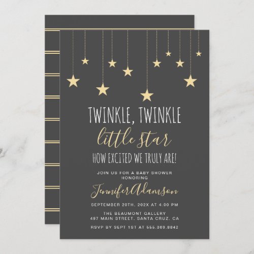 Dark Gray Twinkle Little Star Baby Shower Invitation