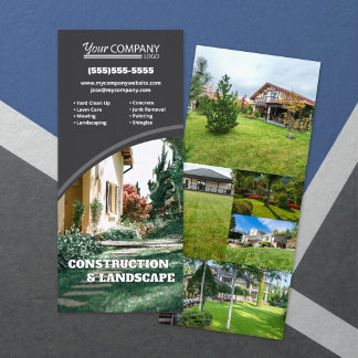 Dark Gray, Vertical Company Photos and Logo Rack Card