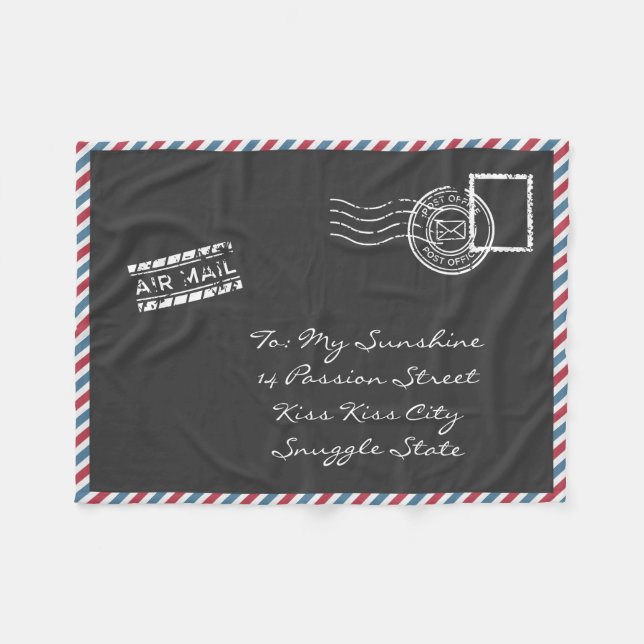 Dark Gray Vintage Air Mail Postcard Fleece Blanket (Front (Horizontal))