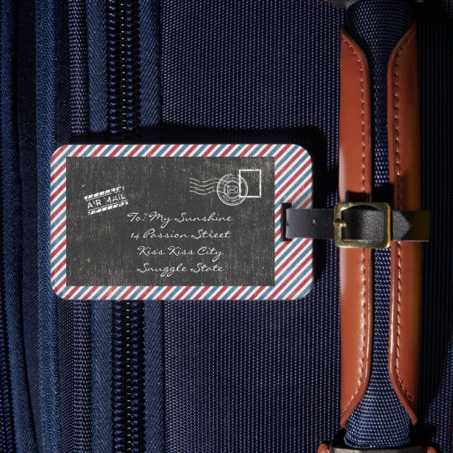 Dark Gray Vintage Air Mail Postcard Luggage Tag (Front Insitu 4)