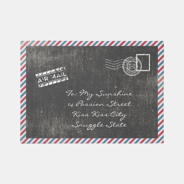 Dark Gray Vintage Air Mail Postcard Rug (Front)