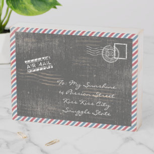 Dark Gray Vintage Air Mail Postcard Wooden Box Sign