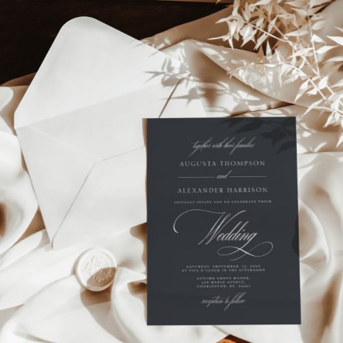 Dark Gray Vintage Calligraphy Classy Wedding Invitation