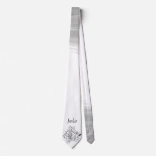 Dark Gray Vintage Flower With Your Name Neck Tie