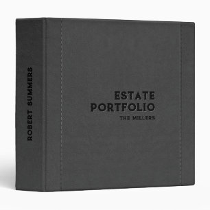 Dark-Gray Vintage Leather Custom Black Text 3 Ring Binder