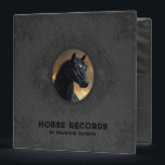 Dark gray vintage leather embossed horse head 3 ri ring binder<br><div class="desc">Very cool image of vintage dark gray leather texture with a vintage embossed frame and a horse head.
Personalizable horse records and the owner's name.</div>