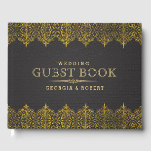 Dark Gray Vintage Leather Gold Frame Guest Book
