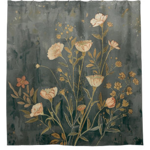 Dark Gray Vintage Wildflower Print Shower Curtain