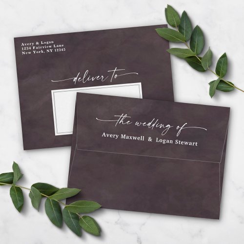 Dark Gray Watercolor A7 5x7 Wedding Invitation Envelope