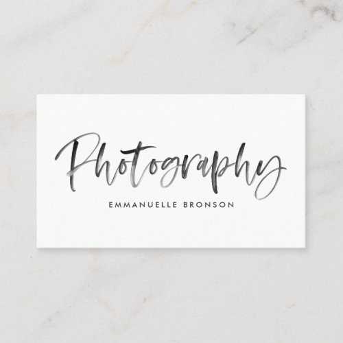 Dark Gray Watercolor Brush Lettering Photographer Business Card