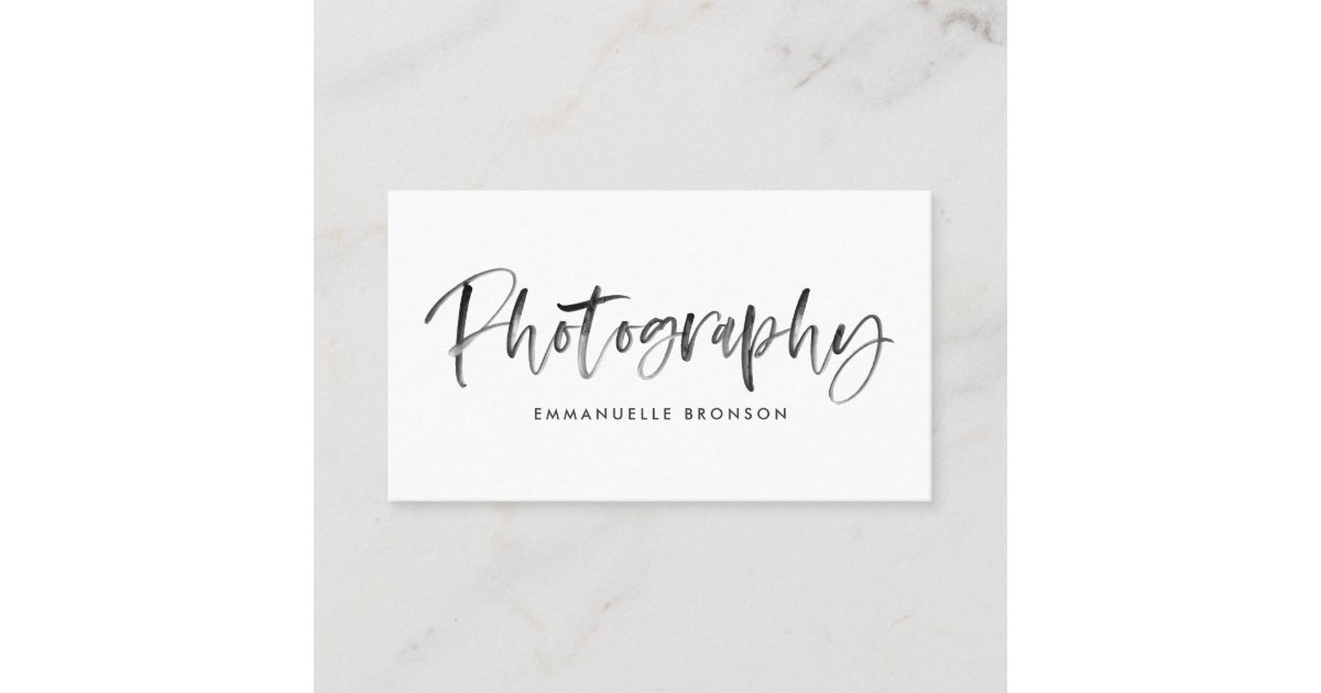 Dark Gray Watercolor Brush Lettering Photographer Business Card Zazzle Com