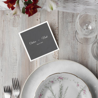 Dark Gray Wedding Cocktail Napkin