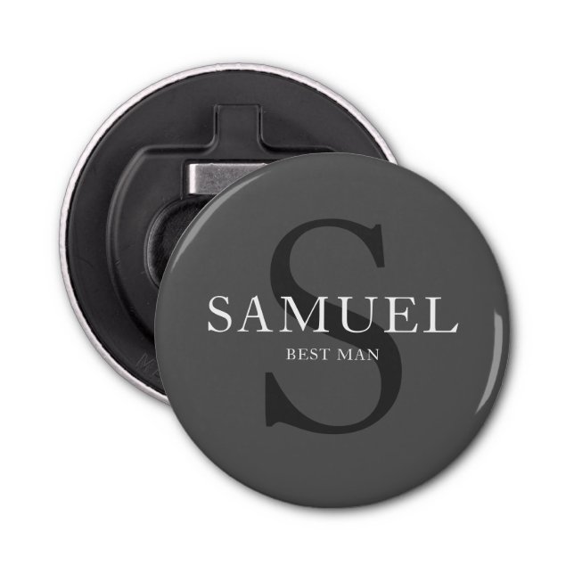 Dark Gray Wedding Party Monogram Bottle Opener (Front)