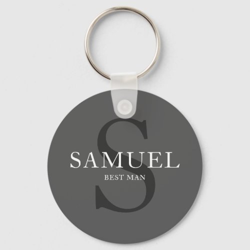 Dark Gray Wedding Party Monogram Keychain