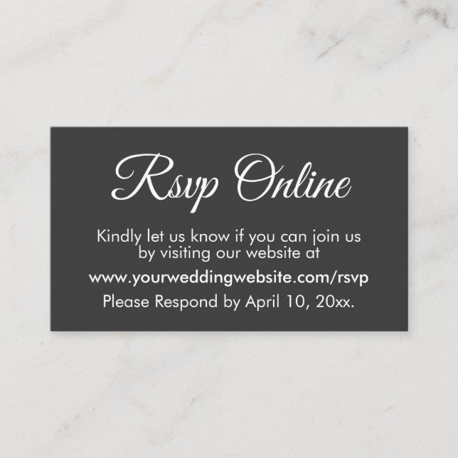 Dark Gray Wedding RSVP Online Elegant Simple Enclosure Card (Front)