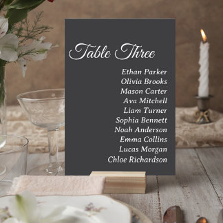 Dark Gray Wedding Table Number Card