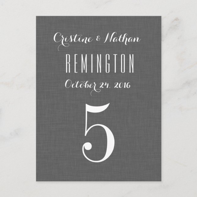 Dark Gray Wedding Table Number Card V26 (Front)