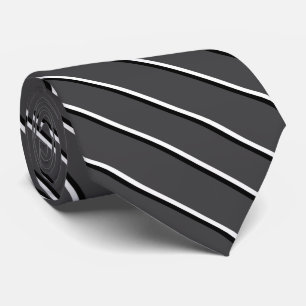 Dark Gray, White and Black Diagonal Stripes Neck Tie