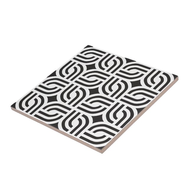 Dark Gray White Antique geometric Pattern Ceramic Tile (Side)