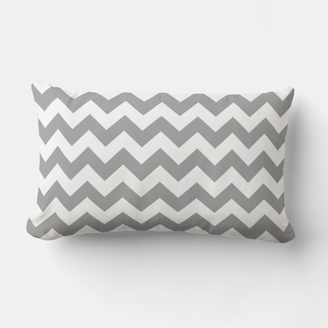 Dark Gray White Chevron Zig-Zag Pattern Lumbar Pillow (Front)