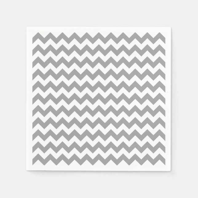 Dark Gray White Chevron Zig-Zag Pattern Paper Napkins (Front)
