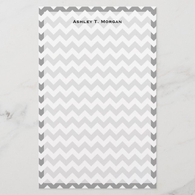 Dark Gray White Chevron Zig-Zag Pattern Stationery (Front)