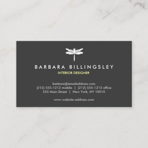 Dark GrayWhite Dragonfly Logo Designer Business Card