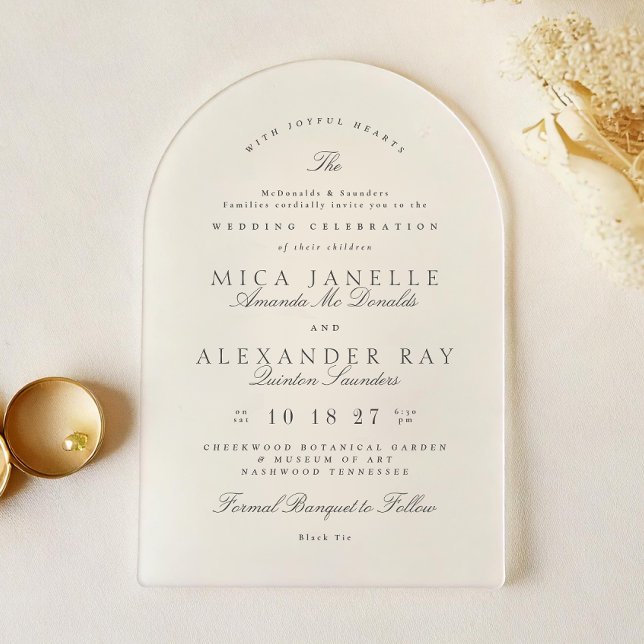 Dark Gray White Elegant Calligraphy Formal Wedding Acrylic Invitations (Creator Uploaded)