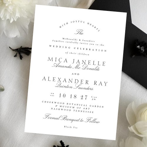 Dark Gray White Elegant Calligraphy Formal Wedding Invitation