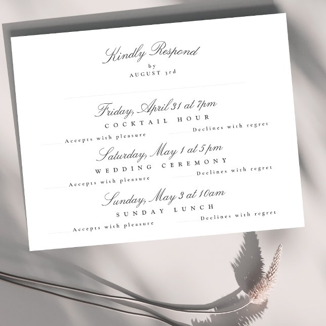 Dark Gray White Elegant Calligraphy multi-event RSVP Card (Creator Uploaded)