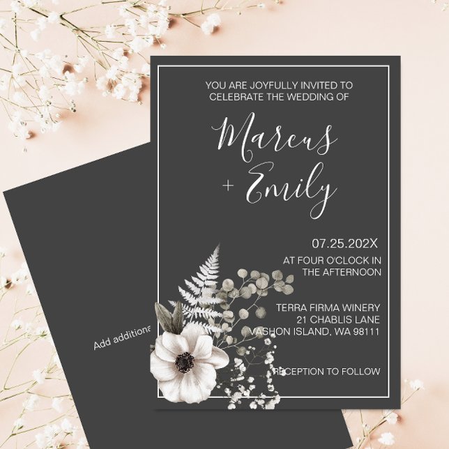 Dark Gray & White Floral Wedding  Invitation (Creator Uploaded)