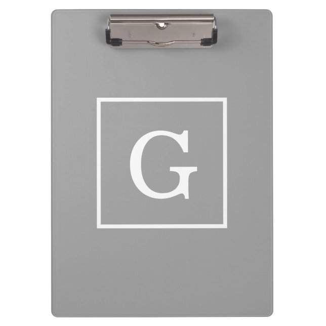 Dark Gray White Framed Initial Monogram Clipboard (Front)