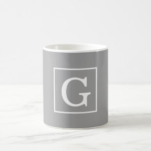 Dark Gray White Framed Initial Monogram Coffee Mug