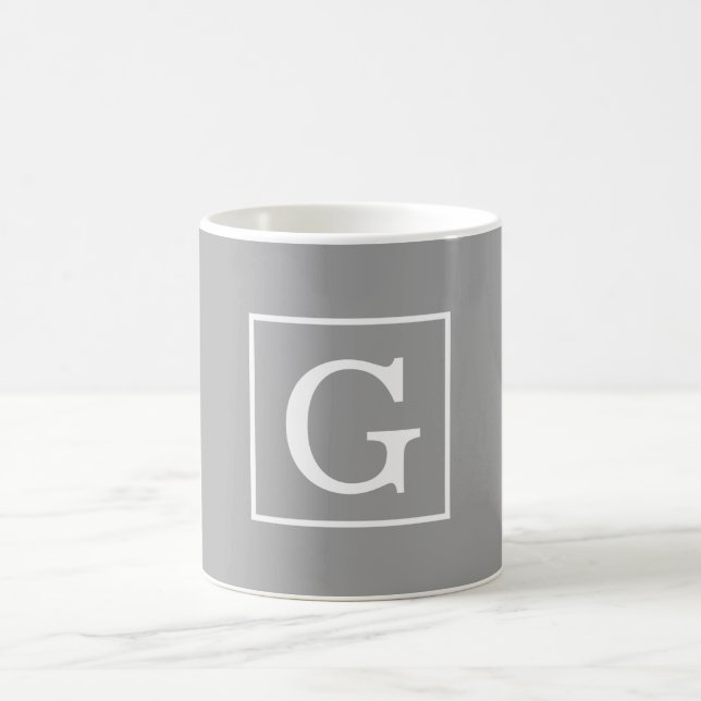 Dark Gray White Framed Initial Monogram Coffee Mug (Center)