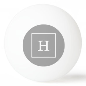 Dark Gray White Framed Initial Monogram Ping-Pong Ball