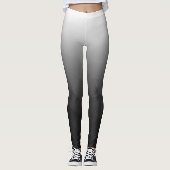 Dark gray White Gradient Geometry Mesh Pattern Leggings (Front)