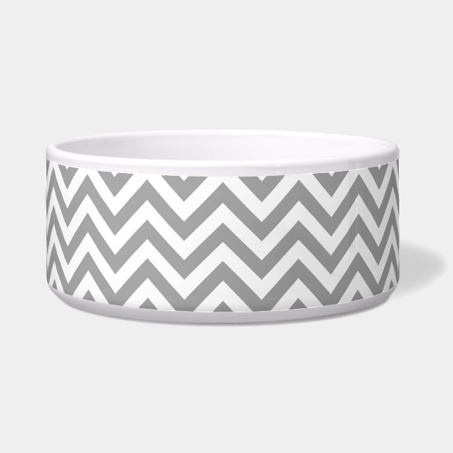 Dark Gray White Large Chevron ZigZag Pattern Bowl (Front)