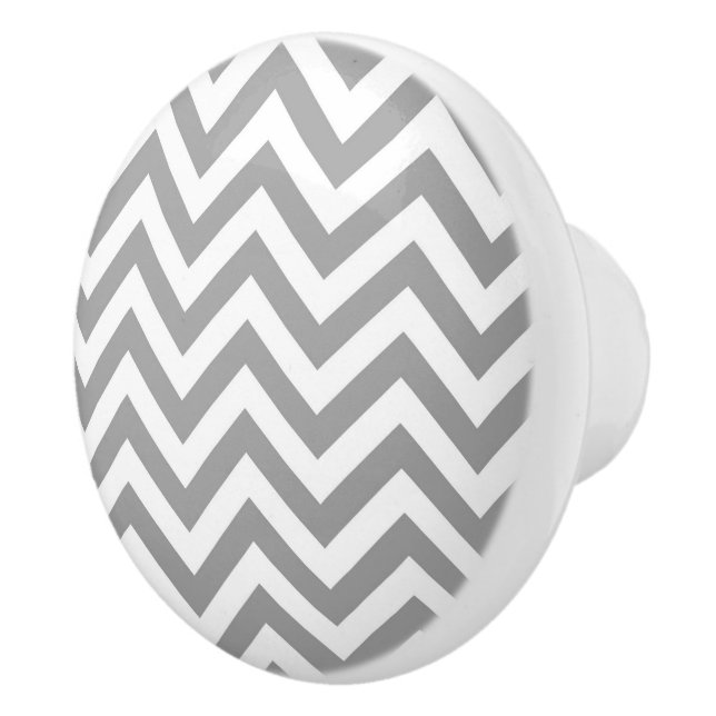 Dark Gray White Large Chevron ZigZag Pattern Ceramic Knob (Right)