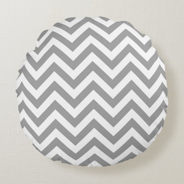 Dark Gray White Large Chevron ZigZag Pattern Round Pillow (Front)